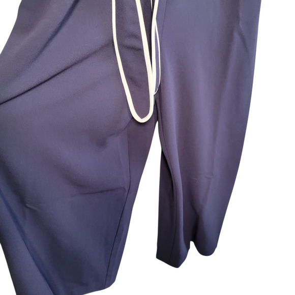 Karl Lagerfeld Navy White-Trim Jumpsuit 14 | Wide Leg Sleeveless Belted NWT - Picture 12 of 15